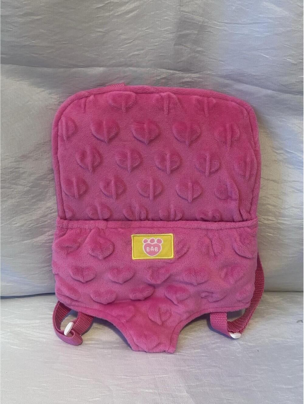 Build A Bear Pink Backpack Velour Carrier Adjustable Teddy Accessory BABW